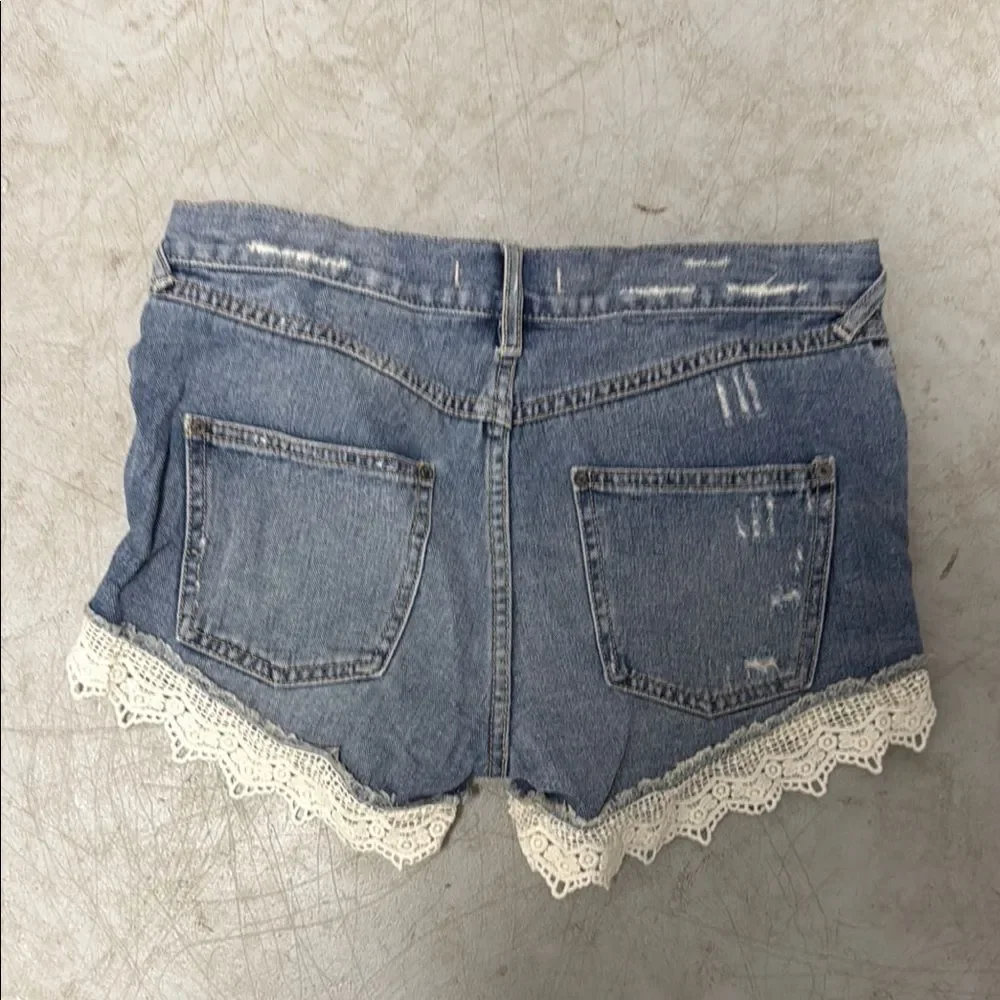 Free People Blue Jean Shorts with Lace Trim Size 25